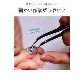 wumio Precision Tweezers Set of 2 Types, Eagle Curve, Round Straight with Cap, Decorative, Nail, Rhinestones, False Eyelashes, Plastic Model, Stainless Steel