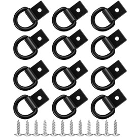 garini Black D Ring Tie Down Anchors,12Pcs Heavy Duty D Ring with Screws,Surface Mount Hooks Securing Cargo for Trailer, Truck Bed Or Deliveries