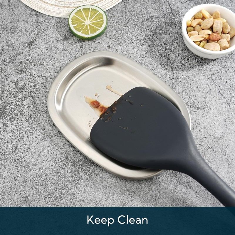 Metal Spoon Rest with Non-slip Silicone Pad for Stove Top