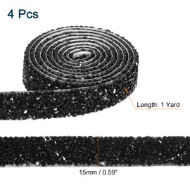 uxcell 4 Yards Resin Rhinestone Ribbon, Self-Adhesive Bling Crystal Ribbon Strips for Wedding Birthday Party DIY Crafts Decorations, Black