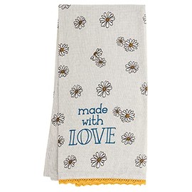 Karma Daisy Tea Towel - 100% Cotton Hand Towels for The Kitchen - Modern Home Decor - White 28.00" x 20.00"