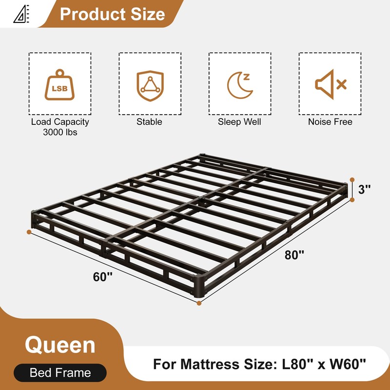 Lutown-Teen 3 Inch Queen Box Spring Low Profile, Heavy Duty