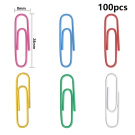 AvoDovA Paper Clips, 28mm Coloured Paper Clips, 100 Pcs Medium Coated Metal Paper Clips, Assorted Colors Paperclip with Plastic Box for Office Supply, Home and School Files Papers