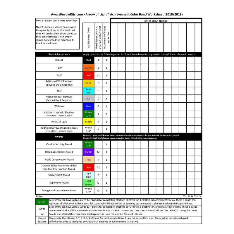 Arrow of Light Color Band Stickers for Cub Scout Award