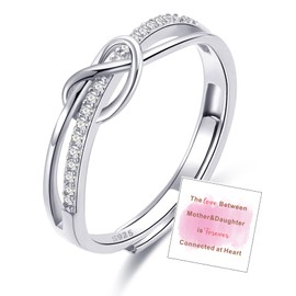 To My Daughter Sterling Silver Ring Forever Linked Silver Rings for Women S925 Adjustable Thumb Rings for Mum Love Knot Mother Daughter Rings Christmas Mother'S Day Gifts
