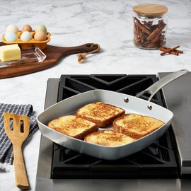 Smart Planet 11” Nonstick Square Griddle Pan, Clean Non-Toxic Post-Consumer Recycled Aluminum, PTFE-Free Sustainable Eco-Friendly PTFE-Free Cookware