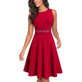 HOMEYEE Women's Sleeveless Cocktail A-Line Embroidery Casual Party Summer Wedding Guest Dress A079(4,Red)