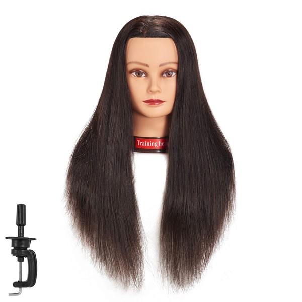 24"-26" 100% Human Hair Mannequin Head Training Head Cosmetology Manikin Head Doll Head with Free Clamp (black)