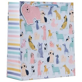 Design By Violet Doodley Dogs Medium Gift Bag – Colourful Dog Print Present Bag with Tag & Handles – Recyclable Gift Wrap for Birthdays & Dog Lovers
