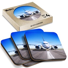 4 x Square Coasters - Aircraft Airliner Passenger Plane Jet Cork Backed MDF Glossy Tea Coffee Accessory #63000