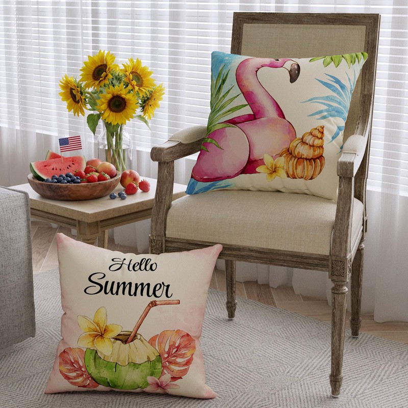 ZAEW Flamingo Flip Flops Summer Pillow Covers Throw Pillow Cases