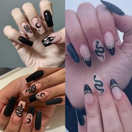 Snake Nail Stickers for Nail Art 3D Self-Adhesive Laser Gold Black White Snake Nail Decals Snake Nail Design Stickers Snake Nail Art Stickers for Acrylic Nail Supplies Women Nail Decoration 6 Sheets