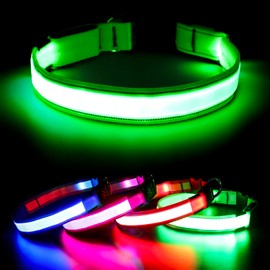 Visinite Leuchtendes Hundehalsband, LED-Hundehalsband, wiederaufladbar, wasserdicht, reflektierendes Hundehalsband, vollständig verstellbar, blinkend, für mittelgroße und große Hunde, Grün, L