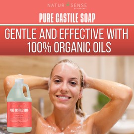 NaturSense Pure Castile Soap. Unscented, made with 100% Certified Organic Oils, Gentle Personal & Baby Wash, Safe & Effective Household Cleaning 64 Fl Oz/Half-Gallon (Pack of 1)