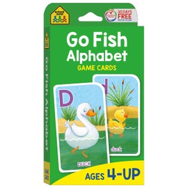 School Zone - Tarjetas de juego Go Fish Alphabet  Edades 4 en adelante, pre-K y arriba, letras mayúsculas y minúsculas, reconocimiento de Word-Picture