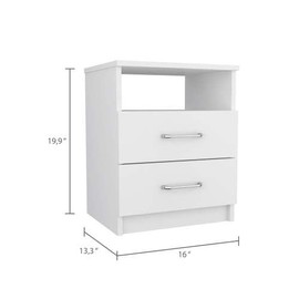 espidoo Nightstand with Two Drawers & Shelf: Modern White Bedside Table for Small Spaces - Compact Storage Solution for Bedroom & Living Room Organization