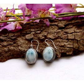 Natural Larimar Gemstone 925 Sterling Silver Elegant & Eye Catching Dangle Earrings Jewellery Jewelry for Summer Events