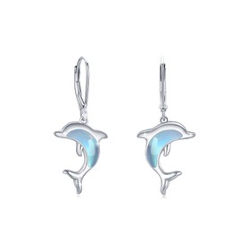 Moonstone Dolphin Earrings 925 Sterling Silver Dolphin Stud Earrings Hypoallergenic Moonstone Animal Earrings Dolphin Jewellery Gift for Women, Sterling Silver