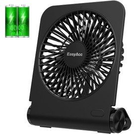 EasyAcc Small Travel Desk Fan, 4000 mAh Slim Portable Fan for Slumber Pod Camping, 180°Tilt Folding, Fully Foldable, Rechargeable, Office Desktop Desk Camping Travel Accessories
