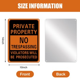 Yaocom 20 Pcs Private Property No Trespassing Sign Metal Violators Will Be Prosecuted Signs Bulk Reflective Aluminum Sign Weatherproof Private Sign for Indoor or Outdoor Use(Orange,10 x 14 Inch)
