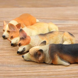 RillyRellow Miniature Corgi Figurine, Dollhouse Miniature Corgi, 1:12 Sleeping Welsh Corgi Dog, Home Fairy Garden Decoration, Simulation Dog Resin Figures (1PCS) (Brown on Side)