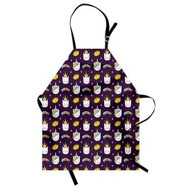 Ambesonne Crown Apron, Themed Caticorn Kitten Faces in Rainbow Hair Along Meow Wording, Small Apron Bib with Adjustable Ties for Baking Painting, Small Size, Dark Purple Multicolor