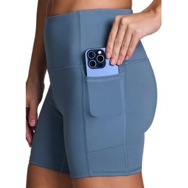 RBX Squat Proof Bike Short for Women, 5" Ultra Hold High Waisted Biker Yoga Shorts with Pockets for Running, Workouts Moonlight Blue M