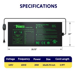 iPower 10" x 20.75" Seeding Heat Mat with Temperature Adjustable Knob and Digital Thermometer, Durable Warm Hydroponic Plant Germination Starting Pad