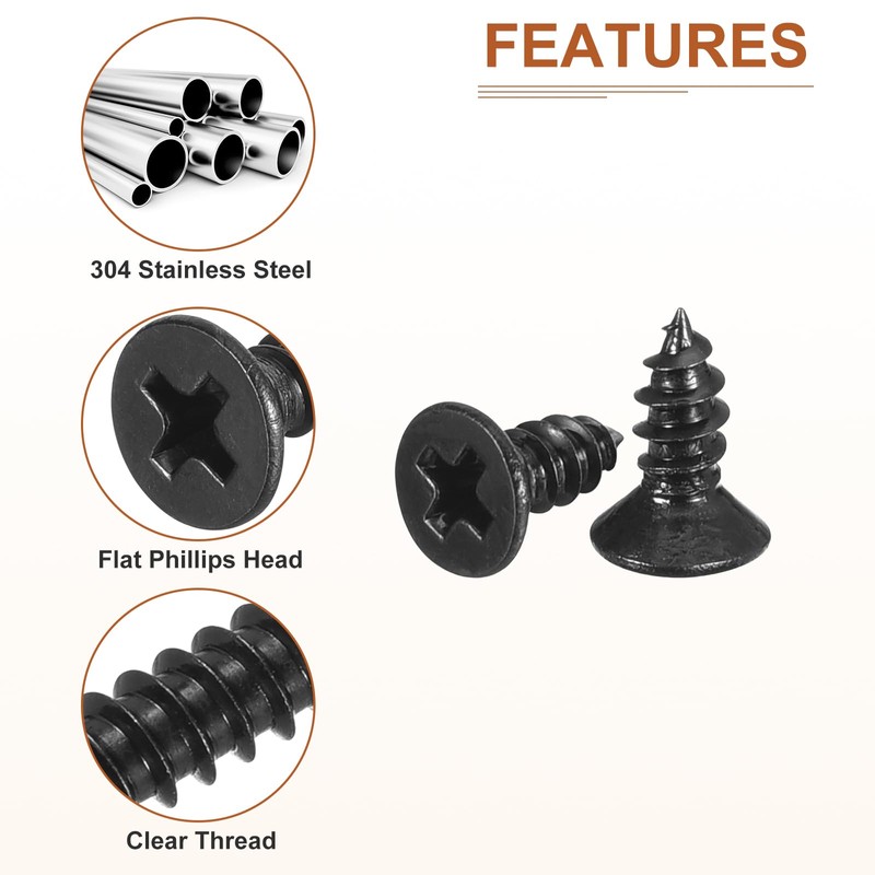 DTGN 100Pcs #4x1/4 Flat Head Wood Screws, 304 Stainless Steel
