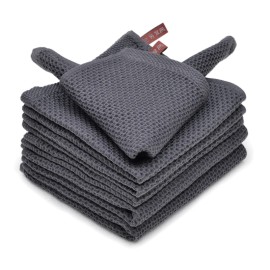 Toallas De Cocina Hanging Cotton Kitchen Towel Set Cotton Highly Absorbent Kitchen Tea Hand Dish Towels For Kitchensize: 12*12 inch*6 Pcs, color: Grey, gsm: 299 and Below