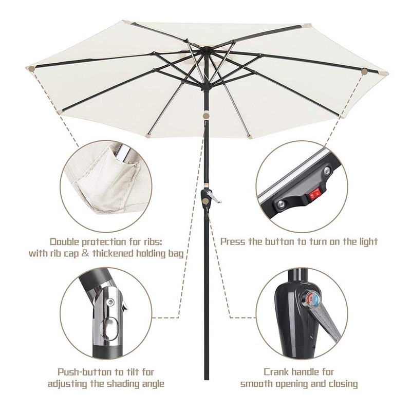 Yescom 9ft Solar Powered Patio Umbrella with Tilt and Crank