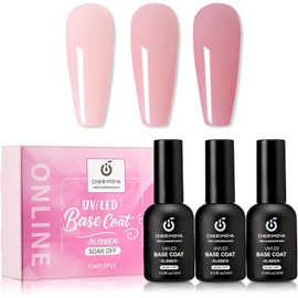 CHERIMOYA Kit de Base Coat Permanente Rubber, Set de 3 Colores 15ml, Gel de Refuerzo 3 en 1 para Uñas, Base Coat Rubber Soak Off de Larga Duración para Salón y DIY