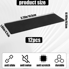 Lnngub 12 Pcs Non Slip Furniture Pads,Self Adhesive Rectangle Non Skid Furniture Grippers for Hardwood Floors Couch Stoppers to Prevent Sliding for Recliners Sofa Chairs(Black,5.7×1.8 in)