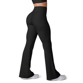 HEGALY Women's Flare Yoga Pants - Crossover Flare Leggings Buttery Soft High Waisted Workout Casual Bootcut Pants Black