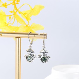 OHAYOO Mushroom Earrings for Women 925 Sterling Silver Mushroom Moss Agate Earrings Mushroom Jewelry Gifts for Mushroom Lovers