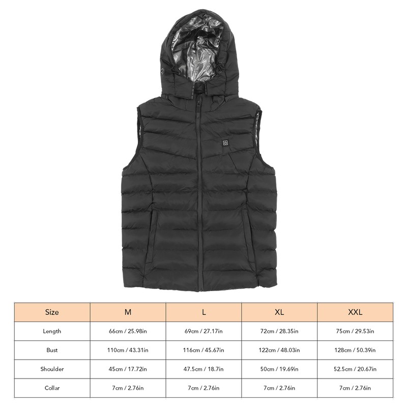 Heated Vest Three Level Temperature Adjustment Waterproof Black Electric Heating