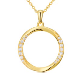 SISGEM Lab Grown Diamond Circle Pendant Necklace for Women,18K Yellow Gold Plated 925 Sterling Silver Eternity Mobius Circle of Life Necklaces Birthday Gifts for Girlfriend Wife,18"-20''