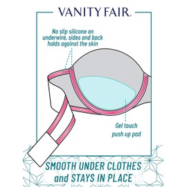 Vanity Fair Women's Gel Touch Strapless Push Up Bra 2111121, Black, 36C