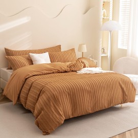 JELLYMONI Rust Duvet Cover King Size - 3PCS Microfiber Tufted Duvet Cover Set, Boho Striped Tufted Textured Duvet Cover with Corner Ties & Zipper Closure
