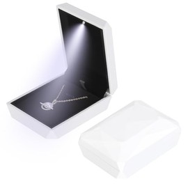 Luxury Pendant Necklace Gift Box, Velvet Jewelry Box Storage Case Organizer Holder for Proposal Engagement Wedding Anniversary Birthday Valentine's Day (White)