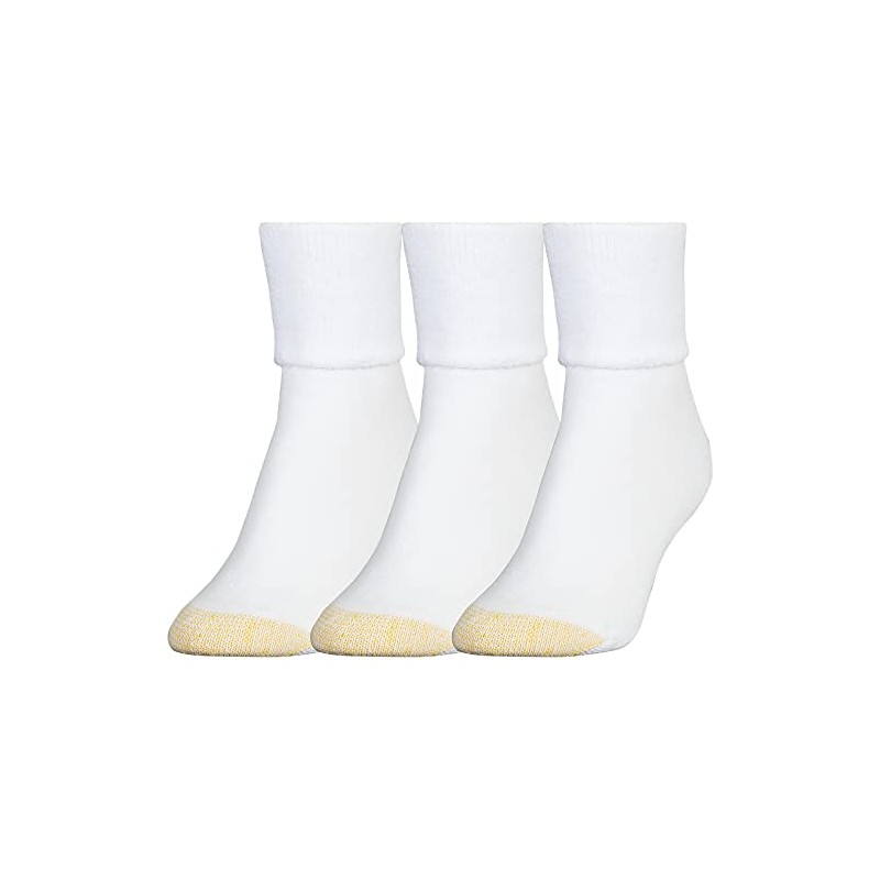 GOLDTOE Women's ULTRATEC Terry Cuff Socks, 3-Pairs, White, Shoe Size: