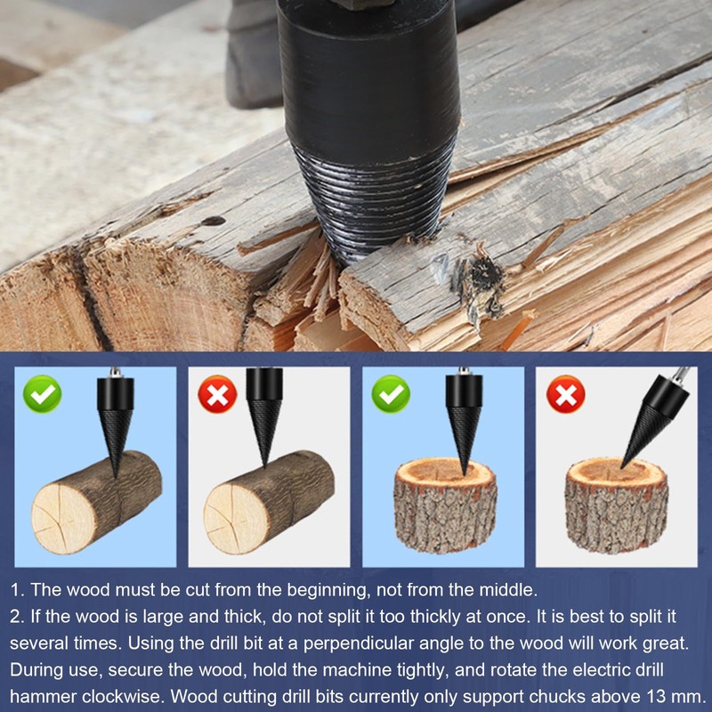 42 mm Wood Splitter Drill, Firewood Drill with 3 Drill