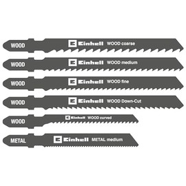 Original Einhell 10 Piece Jigsaw Blade Set (Jigsaw Accessory, T Shank, for Wood and Metal, Includes Storage Box)
