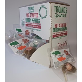 Troino's Gourmet Hot Stuffed Cherry Peppers with Prosciutto & Provolone (24 Individually Wrapped Hot Stuffed Singles in Counter Top Display Box)