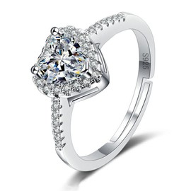 GAUEIOUR Heart Shaped Zircon Ring,Micro Set Heart Shaped Diamond Ring, Proposal Engagement Ring,Exquisite Love Diamond Ring