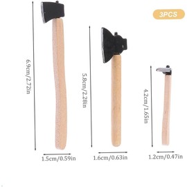 3Pcs Miniature Axe, Miniature Wooden Handle Metal Hatchet, Chopper, Outdoor Dollhouse Accessories, Dollhouse Farm Tools