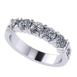 NANA Jewels Shared Prong 5 Stone Ring w/Sides Simulated Diamond Anniversary CZ Wedding Band, Platinum Plated Size 8
