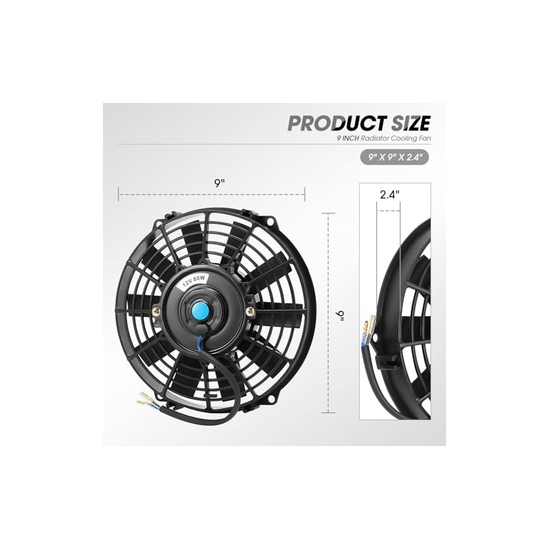 DNA Motoring 9 Inch High Performace Electric Cooling Slim Radiator