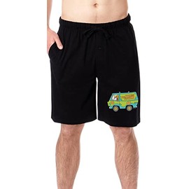 Scooby-Doo Mens' Cartoon The Gang Mystery Machine Daphne Velma Scooby Shaggy Fred Sleep Pajama Shorts (X-Small) Black