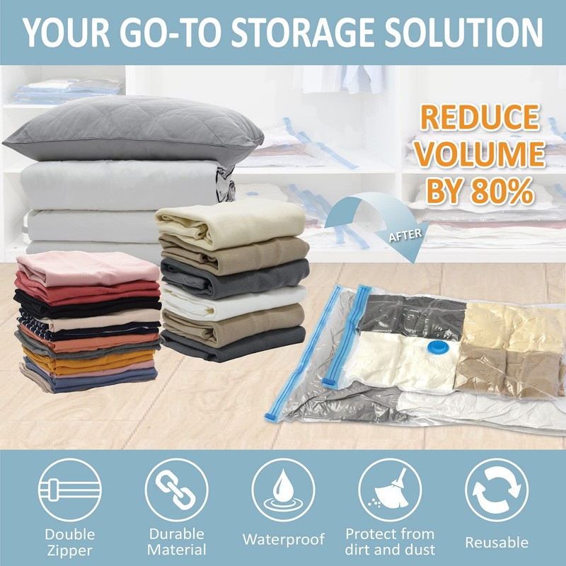 8 Pack Vacuum Storage Bags, Space Saver Bags (2 Jumbo/2